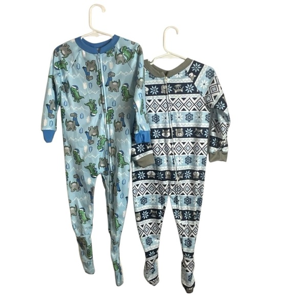 Mon Petit Toddler Two Blanket Sleepers Footies Dinosaur& Raccoon/Fox Pajamas - Picture 1 of 9